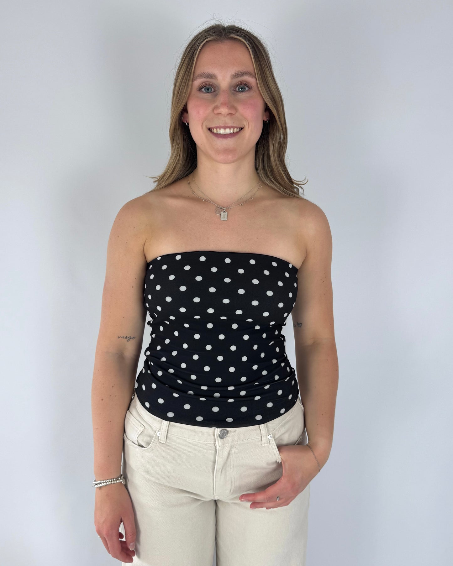 Polka Dot Beandeau Top - Black