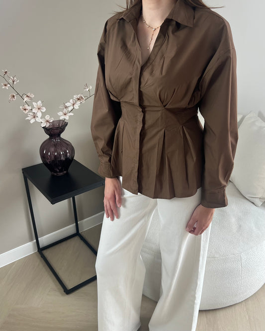 Taillierte Hemdbluse - Braun
