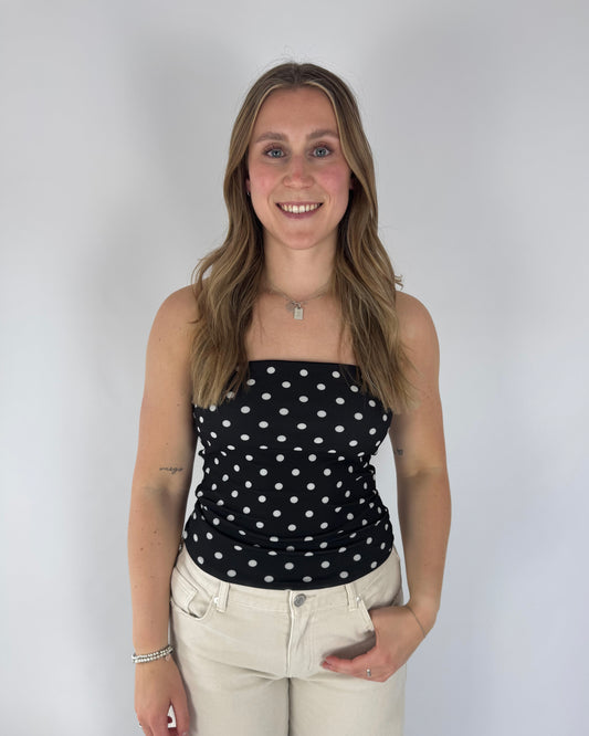 Polka Dot Beandeau Top - Black