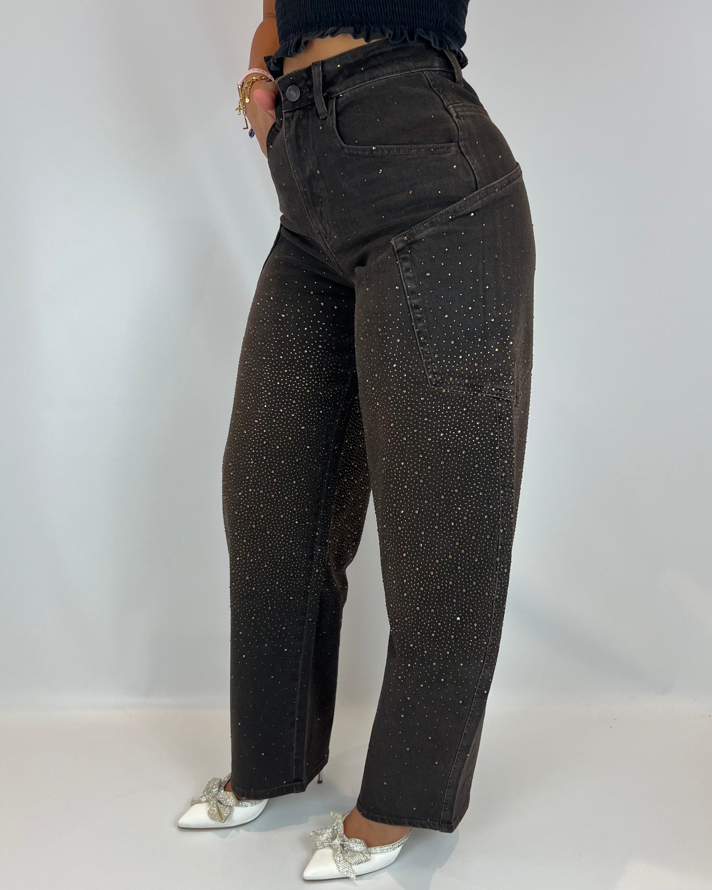 Balloon Cargo Glitter Jeans - Brown