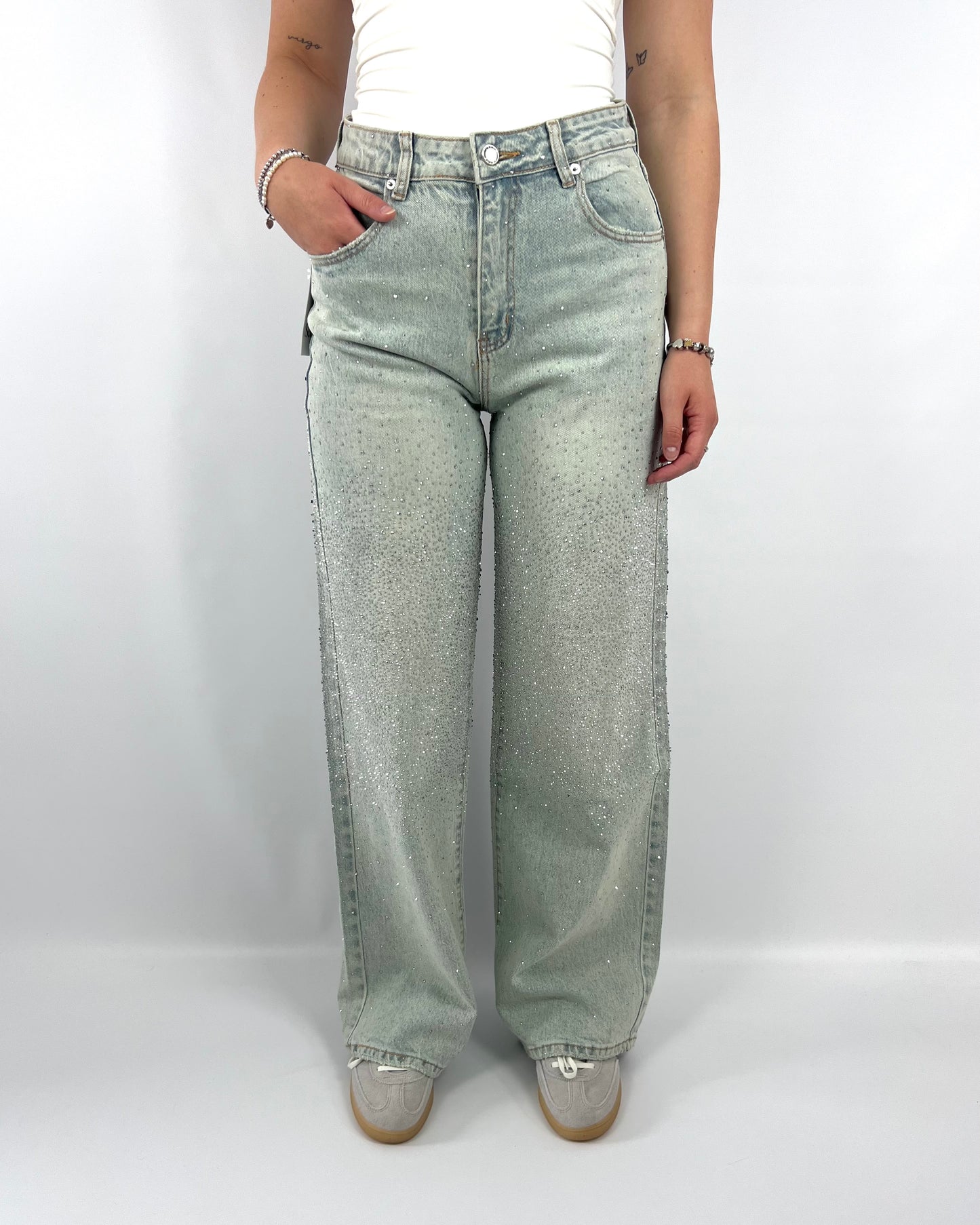 Glitter Wide Leg Jeans - Light Blue