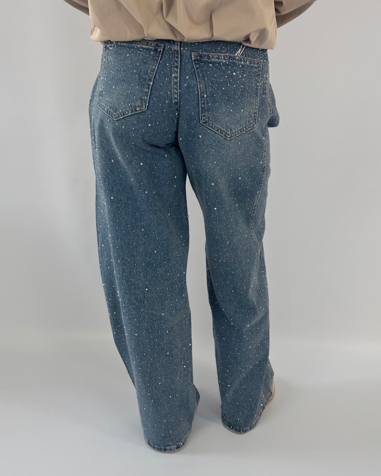 Glitter Wide Leg Jeans - Blue Denim