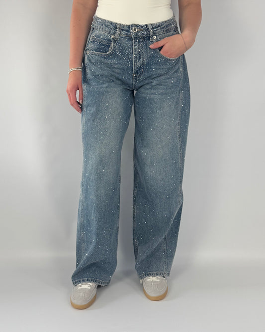 Glitter Wide Leg Jeans - Blue Denim