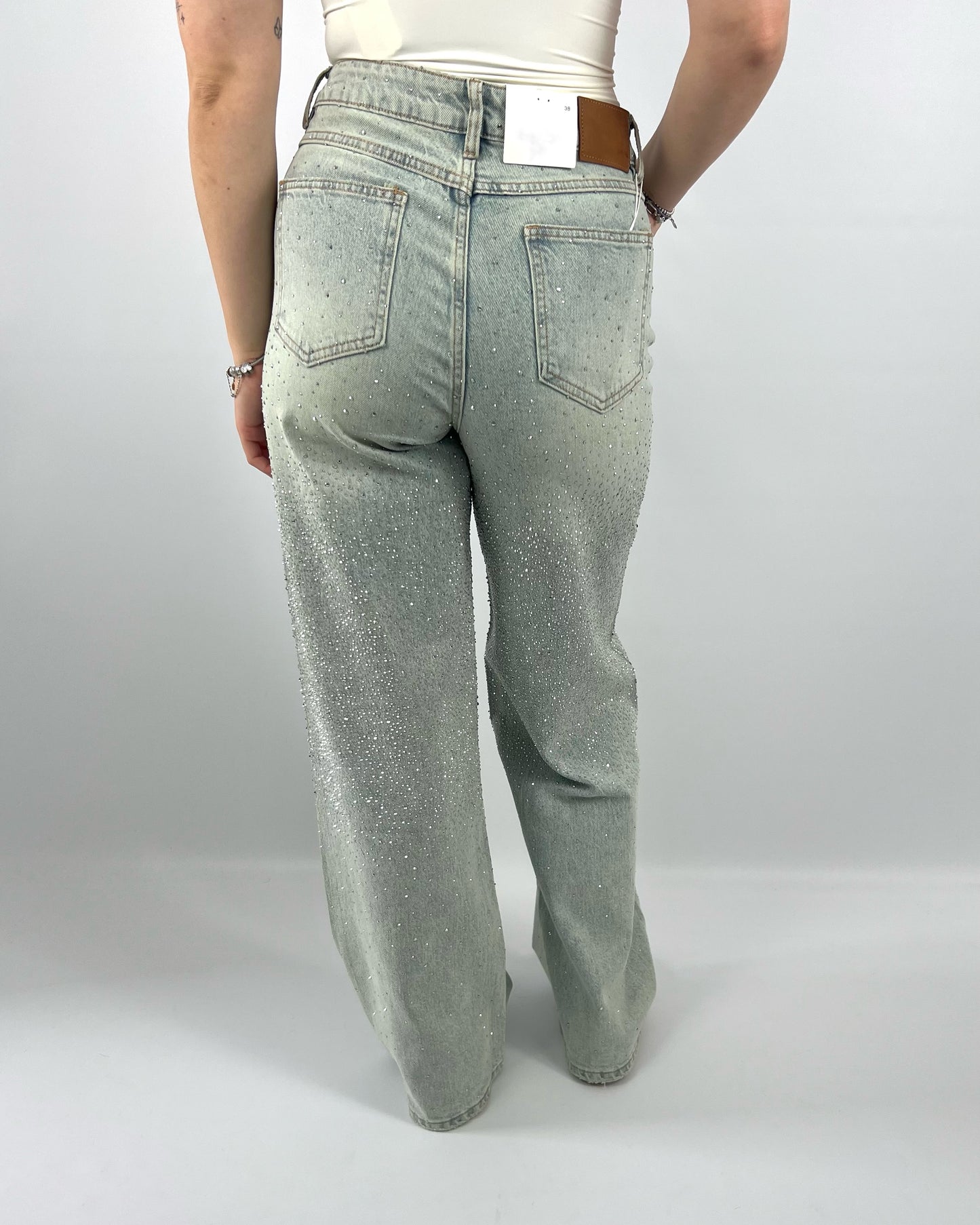 Glitter Wide Leg Jeans - Light Blue