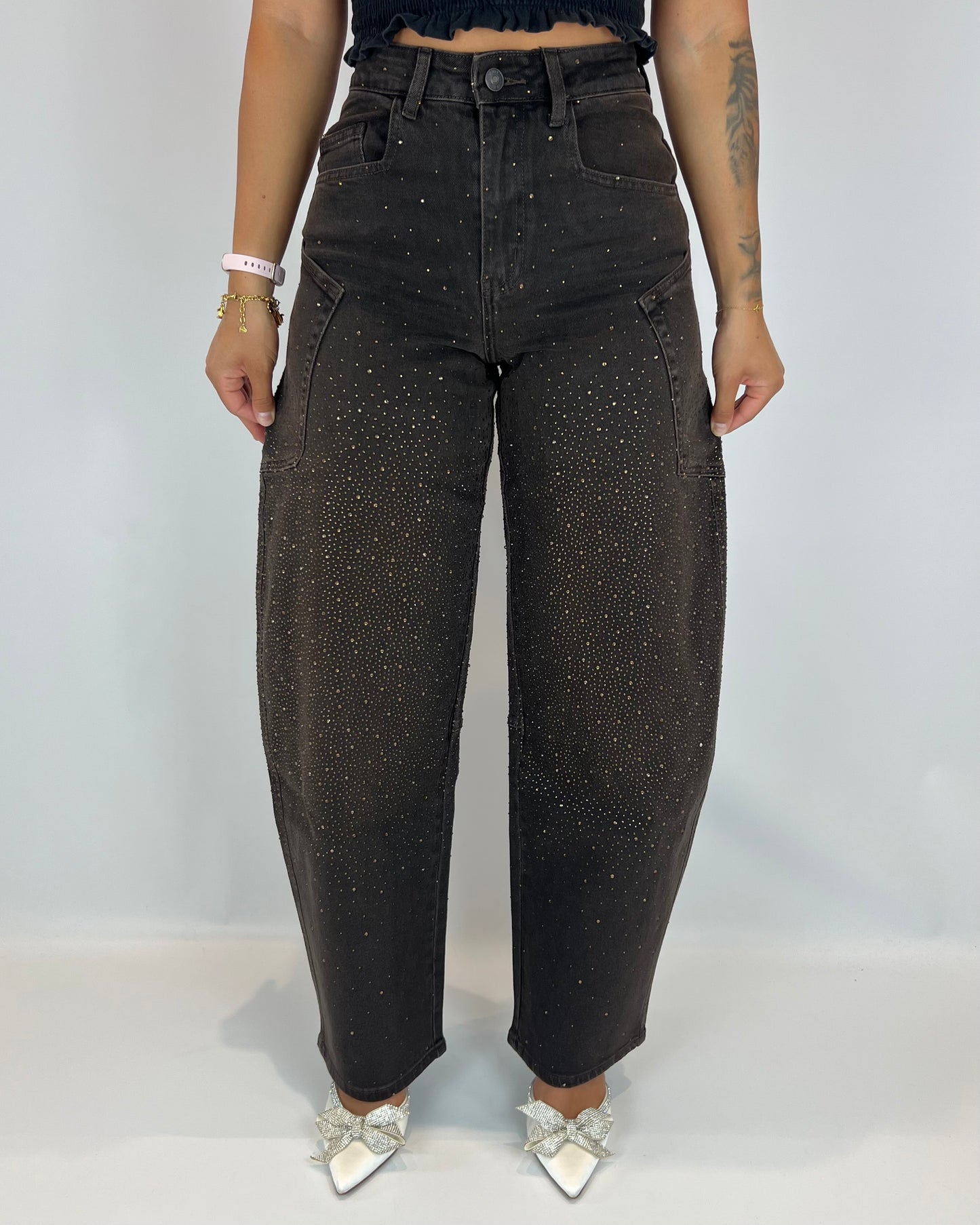 Balloon Cargo Glitter Jeans - Brown