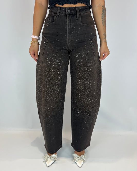 Balloon Cargo Glitter Jeans - Brown