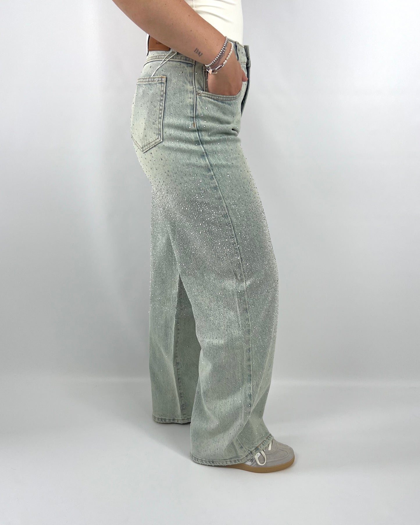Glitter Wide Leg Jeans - Light Blue