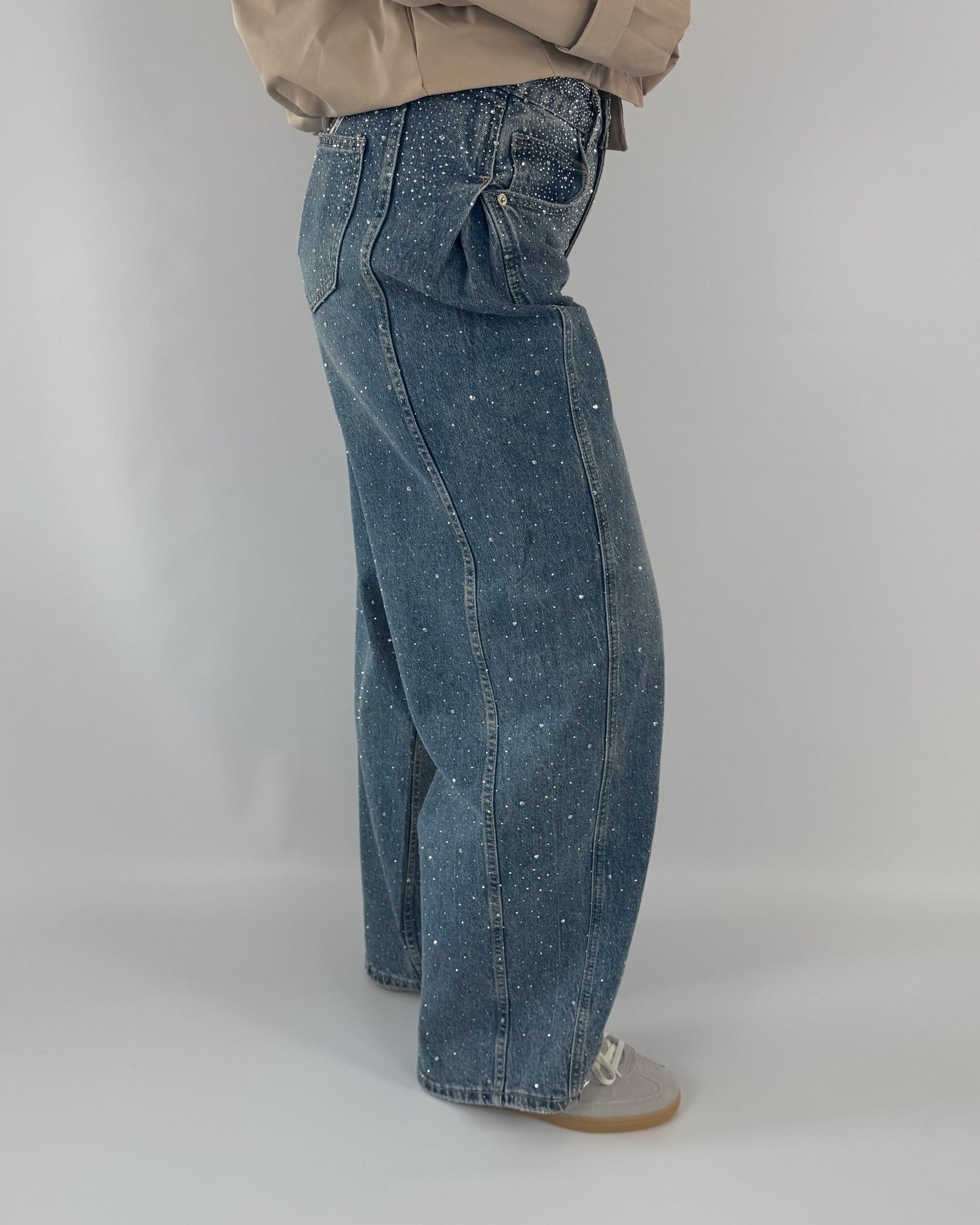 Glitter Wide Leg Jeans - Blue Denim