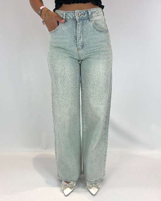 Glitter Wide Leg Jeans - Light Blue
